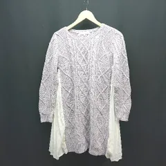 ◇ MERCURYDUO ラウンドネック ケーブル編み サイドプリーツ 長袖 膝丈 ワンピース サイズF パープル レディース E  【1309040027473】