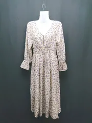 ◇ CIAOPANIC チャオパニック Vネック 総柄 花柄 薄手 長袖 ロング ワンピース サイズF ベージュ レディース E  【1309040028500】