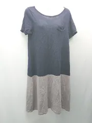 ◇ FORK&SPOON ラウンドネック バイカラー 薄手 ニット素材 半袖 膝丈 ワンピース サイズONE ネイビー グレー レディース E  【1309040030732】