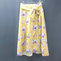 ◇ ◎ andemiu カジュアル ガーリー ファスナー タック 花柄 ロング丈 フレア スカート サイズM イエロー レディース E  【1309040030183】