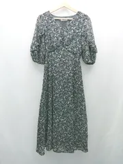 ◇ natural couture Vネック バックウエストゴム 裏地 五分丈 ロング ワンピース サイズF ブラック ピンク レディース E  【1309040031159】