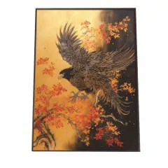 【A4サイズ（約21x30cm）】【si-poster-388】鷹 タカ 猛禽類 鳥 金 縁起物 福 幸 風水 開運アート 金運 和室 事務所 お祝い 事務所 ポスター グッズ 運気上昇 アートプリント ポスター フォト フレーム アート ゴールド