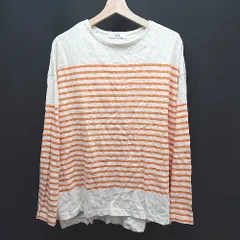 ◇ Discoat ディスコート ボーダー柄 サイドスリット 長袖 ロングTシャツ サイズF オレンジ ホワイト レディース E  【1309040032408】のサムネイル