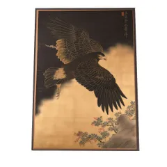 【A3サイズ（約30×42cm）】【si-poster-405】鷹 タカ 猛禽類 鳥 金 縁起物 福 幸 風水 開運アート 金運 和室 事務所 お祝い 事務所 ポスター グッズ 運気上昇 アートプリント ポスター フォト フレーム アート ゴールド