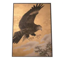【B1サイズ（約73x103cm）】【si-poster-406】鷹 タカ 猛禽類 鳥 金 縁起物 福 幸 風水 開運アート 金運 和室 事務所 お祝い 事務所 ポスター グッズ 運気上昇 アートプリント ポスター フォト フレーム アート ゴールド
