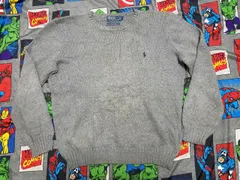 Ralph Lauren ワンポイントロゴ刺繍 コットンクルーネックセーター Lグレー USA古着ニット ラルフローレン