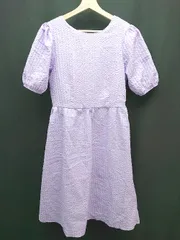 ◇ ENLIKE バックファスナー レースアップ 裏地あり 半袖 ロング ジャガードワンピース 表記なし パープル レディース E  【1309040033207】