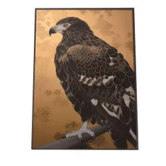 【B3サイズ（約36x51cm）】【si-poster-416】鷹 タカ 猛禽類 鳥 金 縁起物 福 幸 風水 開運アート 金運 和室 事務所 お祝い 事務所 ポスター グッズ 運気上昇 アートプリント ポスター フォト フレーム アート ゴールド