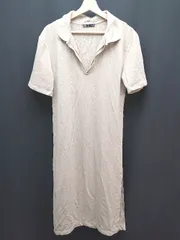 ◇ ZARA ザラ Vネック サイドスリット カジュアル シンプル 半袖 ロング ワンピース サイズUSA S ベージュ レディース E  【1309040033221】