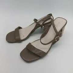 ◇ RANDA ランダ スクエアトゥ 大理石柄ヒール ベルトストラップ 綺麗め サンダル サイズM ブラウン レディース E  【1309040035317】