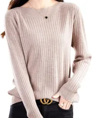 Elixio エリクシオ リブニット レディース トップス セーター 長袖 薄手 無地 シンプル 上品 きれいめ 着痩せ 細見え ベーシック オフィス 秋 冬 (ベージュ,  XL)