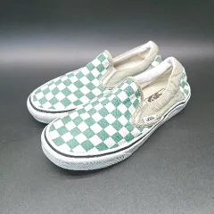 ◇ VANS バンズ チェッカー柄 キャンバス生地 ストリート おしゃれ スリッポン サイズ23.5 グリーン レディース E  【1309040036536】