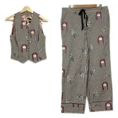 JENNY FAX(ジェニー ファックス) レディースパンツセットアップ レディース - 黒×白×マルチ チェック柄/刺繍/フラワー(花)