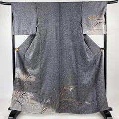付下げ 身丈163cm 裄丈68cm L 袷 薄 霞 金彩 ぼかし 黒灰 正絹 秀品 【中古】