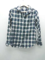 ◇ ◎ liflattie ships チェック柄 コットン100% フロントボタン 薄手 長袖 シャツ 表記なし グリーン レディース E  【1309040046689】