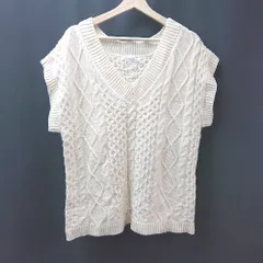 ◇ E hyphen world gallery PEACE Vネック プルオーバー 透け感あり 無地 ニット サイズFREE クリーム レディース E  【1309040048102】