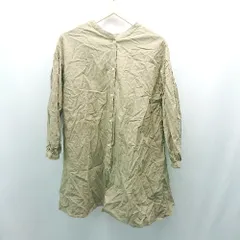 ◇ Samansa Mos2 ワンピース ノーカラー フロントボタン かわいい 長袖 チュニック サイズF ベージュ レディース E  【1309040049819】