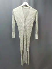 ◇ ROPE PICNIC ラメ ニット ロング丈 カジュアル シアー素材 長袖 カーディガン サイズ38 グリーン レディース E  【1309040050457】