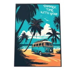 【B2サイズ（約51x73cm）】【si-poster-97】ポスター サーフ ハワイアン レトロ ヴィンテージ アメリカン ヤシの木 バス 車 乗り物 インテリア おしゃれ アート モダン   特大 小さい 縦