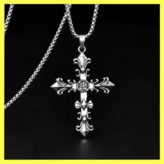 クロスデザイン 十字架 ネックレス ペンダント ステンレス鋼 ヴィンテージシルバーカラー パンク ストリート 60cm メンズ レディース ユニセックス 新品未使用品