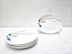 【中古未使用品】 深川製磁 有田焼 水引草 銘々皿 多用皿 楕円 5枚セット ○YR-19673○