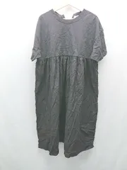 ◇ FREAK'S STORE クルーネック 無地 ドッキング ギャザー 半袖 ロング ワンピース サイズF ブラック レディース E  【1309040053175】