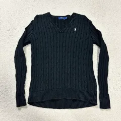 POLO RALPH LAUREN ポロラルフローレン ブラック Vネック ケーブルニット レディース M