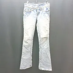 ◇ MOUSSY マウジー チャックボタン閉め ダメージ加工 デニムパンツ サイズ24 ライトブルー レディース E  【1309040054066】