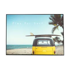 【A2サイズ（約42x59cm）】【yoko-poster-7078】サーフ バス 黄色 ブルー 海岸 西海岸 アートプリント ポスター インテリア おしゃれ アート モダン シンプル お洒落   特大 大きい 小さい 横