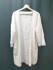 ◇ JUNOAH ジュノア 無地 ロング丈 シンプル 大人カジュアル 長袖 カーディガン サイズM ホワイト レディース E  【1309040054912】