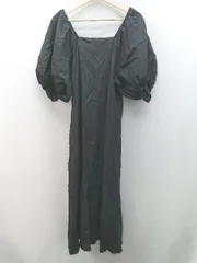 ◇ GRL スクエアネック シンプル　フェミニン パフスリーブ 半袖 ロング丈 ワンピース 表記なし ブラック レディース E  【1309040058125】