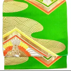 ［5273］袋帯 向かい鶴菱波文様 刺繍 六通 正絹 着物 フォーマル