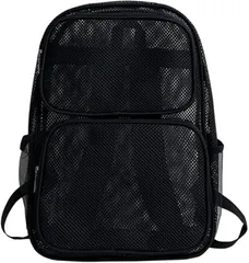 Quikaboo メッシュバックパック 学校用 高耐久 通気性 軽量 スクール ビーチ 旅行用 学生 通学 アウトドア (ブラック,  大型)