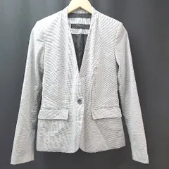 ◇ ZARA BASIC シングル ノーカラー 千鳥格子 長袖 テーラードジャケット サイズ34 グレー レディース E  【1309040065758】
