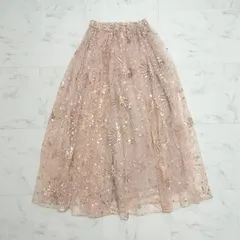 OBLI　オブリ　完売品　刺繍スパンコールチュールスカート　ピンク　M　ロングスカート