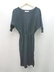 ◇ MERCURYDUO ラウンドネック 無地 ウエストゴム 長袖 ひざ丈 ワンピース サイズF ネイビー レディース E  【1309040066410】