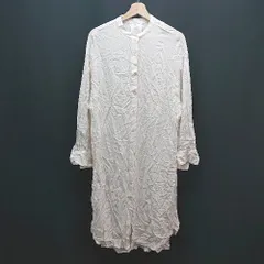 ◇ earth music&ecology バンドカラー 無地 薄手 長袖 ロング ワンピース サイズF ホワイト レディース E  【1309040066274】