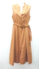 ◇ ◎ nano universe Vネック 薄手 ボタン ウエストゴム ノースリーブ 膝丈 ワンピース サイズ38 ブラウン レディース E  【1309040067998】