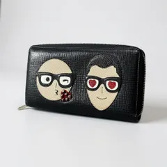a5 DOLCE&GABBANA ドルチェアンドガッバーナ ラウンドファスナー 長財布 パッチ装飾 レザー 革 ブラック メンズ レディース ユニセックスk02iのサムネイル