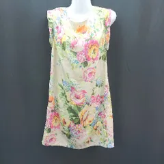 ◇ doll up oops バックファスナー ティアード 花柄 ひざ丈 ワンピース サイズF ベージュ グリーン ピンク レディース E  【1309040071315】