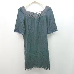 ◇ KUMIKYOKU レース 刺繍 スパンコール バックリボン 裏地あり 半袖 ひざ丈 ワンピース サイズ2 ネイビー レディース E  【1309040071698】