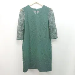◇ greenlabelrelaxing vネック レース エレガント パーティ 七分袖 ロング丈 ワンピース 表記なし グリーン レディース E  【1309040073463】