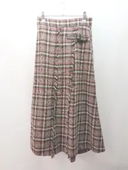 ◇ re.vorofonna フリンジ チェック ガーリー サイドファスナー ロング丈 フレア スカート サイズ38 ブラウン レディース E  【1309040073005】