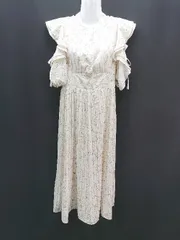 ◇ GRL バックウエストゴム ネックボタン 裏地あり 花柄模様 半袖 ロング ワンピース サイズM ホワイト系 レディース E  【1309040075214】