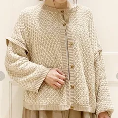 Samansa Mos2  前後2WAY柄編み カーディガン コットン レディース サイズF ベージュ系 サマンサモスモス