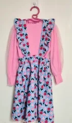 129-リーリークレール ティニーピング ハチュ アトリエ ブルー ONE PIECE+Tシャツ セット (130)