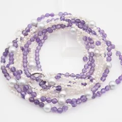 M133 アメジスト 淡水真珠 ネックレス 4連 シルバー デザイン 2月6月誕生石