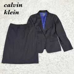 美品 Calvin Klein スカートスーツセットアップ ブラック ストライプ