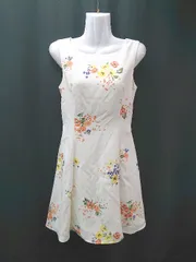 ◇ BE RADIANCE 花柄 ノースリーブ バックファスナー 上品 綺麗め 膝丈 ワンピース サイズF ホワイト レディース E  【1309040078888】