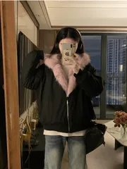 ダウンジャケット レディース フード付き 厚手 ラクーンファー 襟付き ショート丈 黒 暖かい ポリエステル 通勤 秋冬